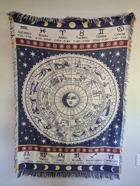 Vintage Celestial Astrology Tapestry Throw Sun Moon Stars Whimsigoth 100% Cotton
